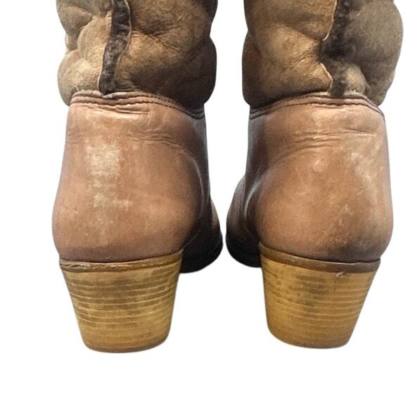 VTG 70s Blondo Leather Boots 10 Shearling Western Winter Distressed boho Hippie - Picture 12 of 16
